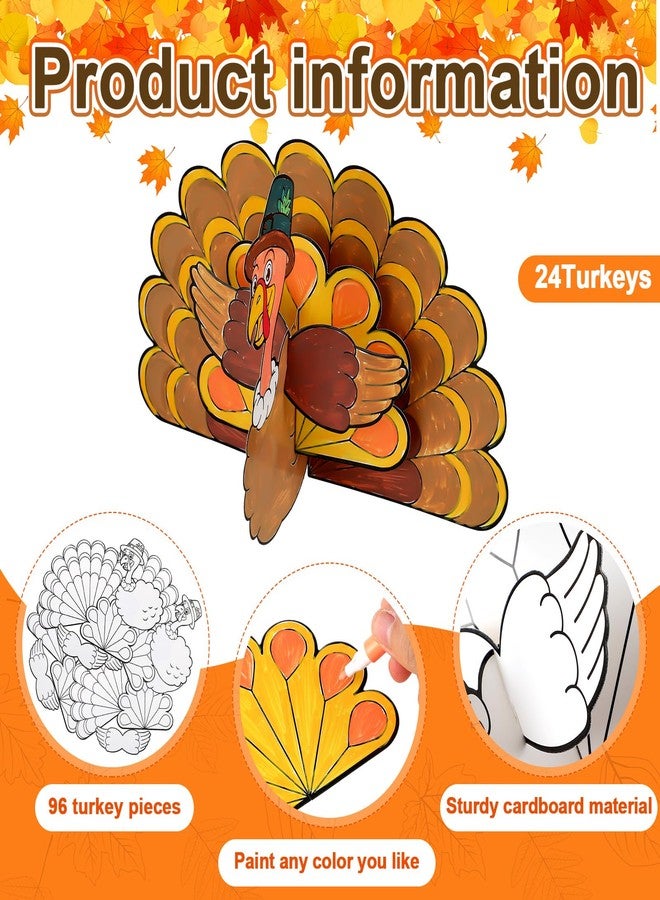 Cholemy 24 Sets Thanksgiving Crafts Color Your Own Turkeys Fall Craft Blank Puzzle Coloring Fall Themed Craft DIY Turkey Decor Thanksgiving Harvest Party Activity Art Project - Image 3